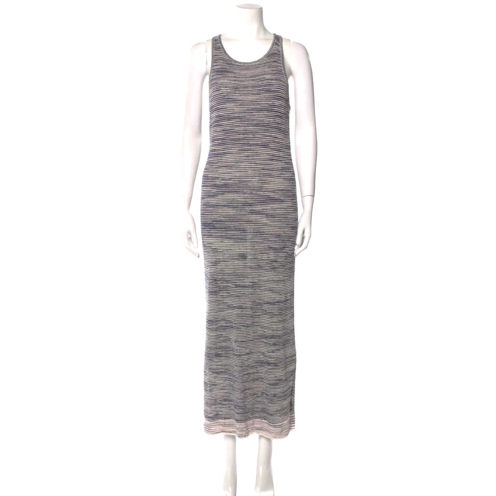 Theory lightweight sweater-knit striped maxi dress. Crew w/ racer back. Size S.